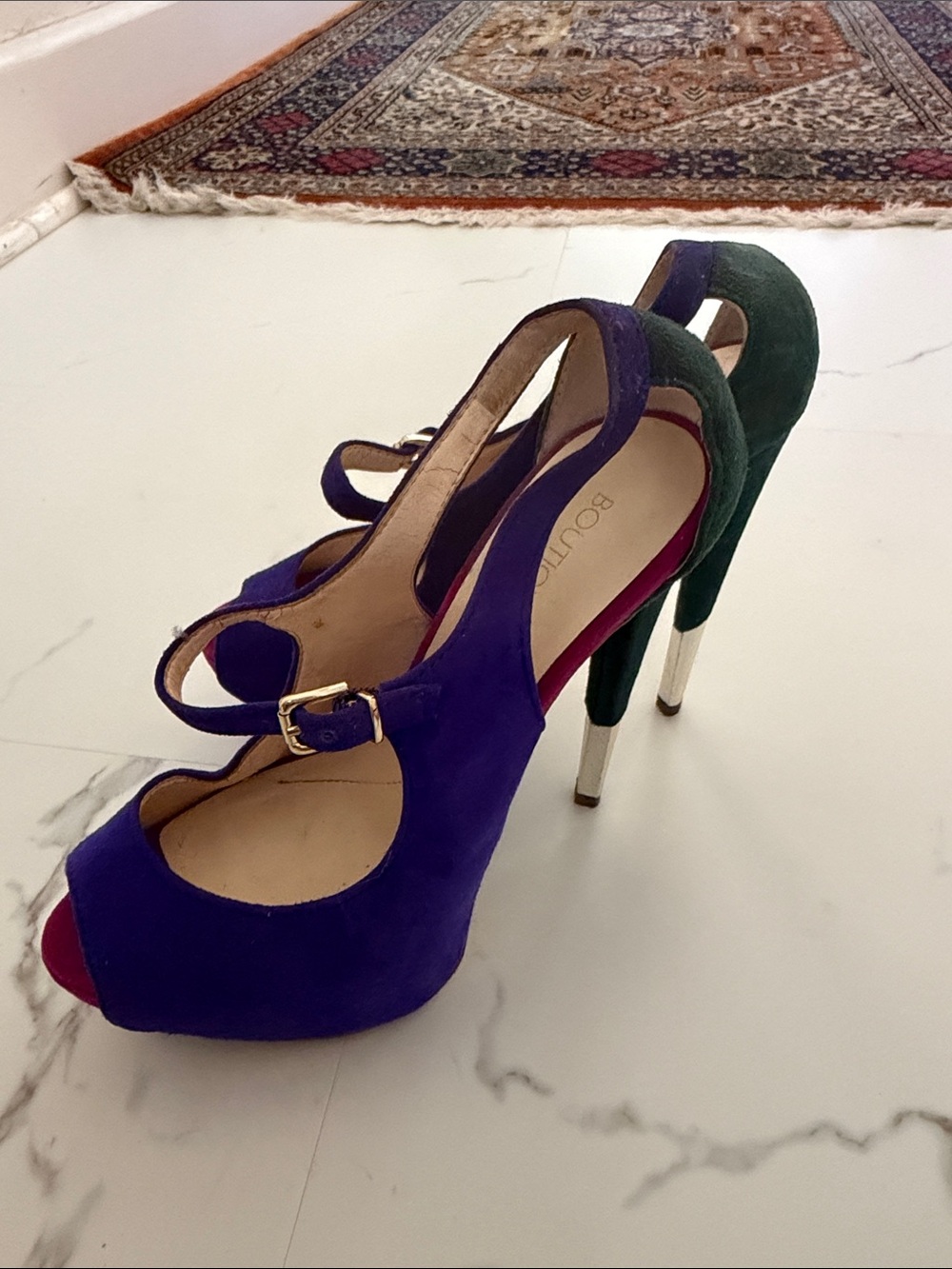 Boutique 9 Purple and Green Peep-Toe Stiletto Heels